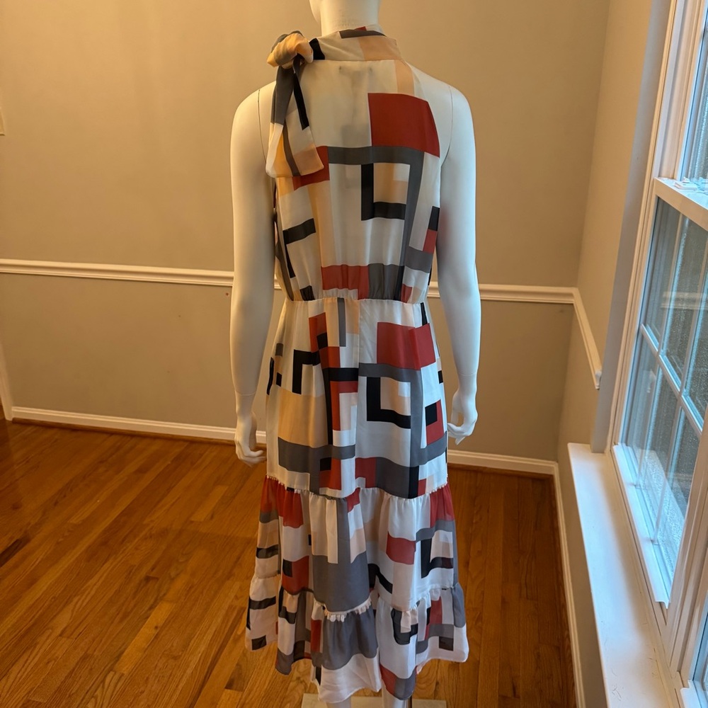 Basque Geometric Print Halter Midi Sundress - Picture 6 of 16